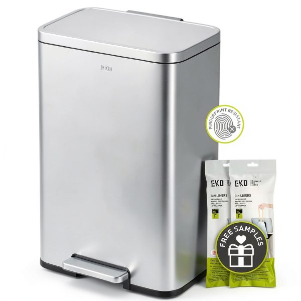 EKO Stainless Steel Trash Can Fingerprint Resistant Kitchen-0