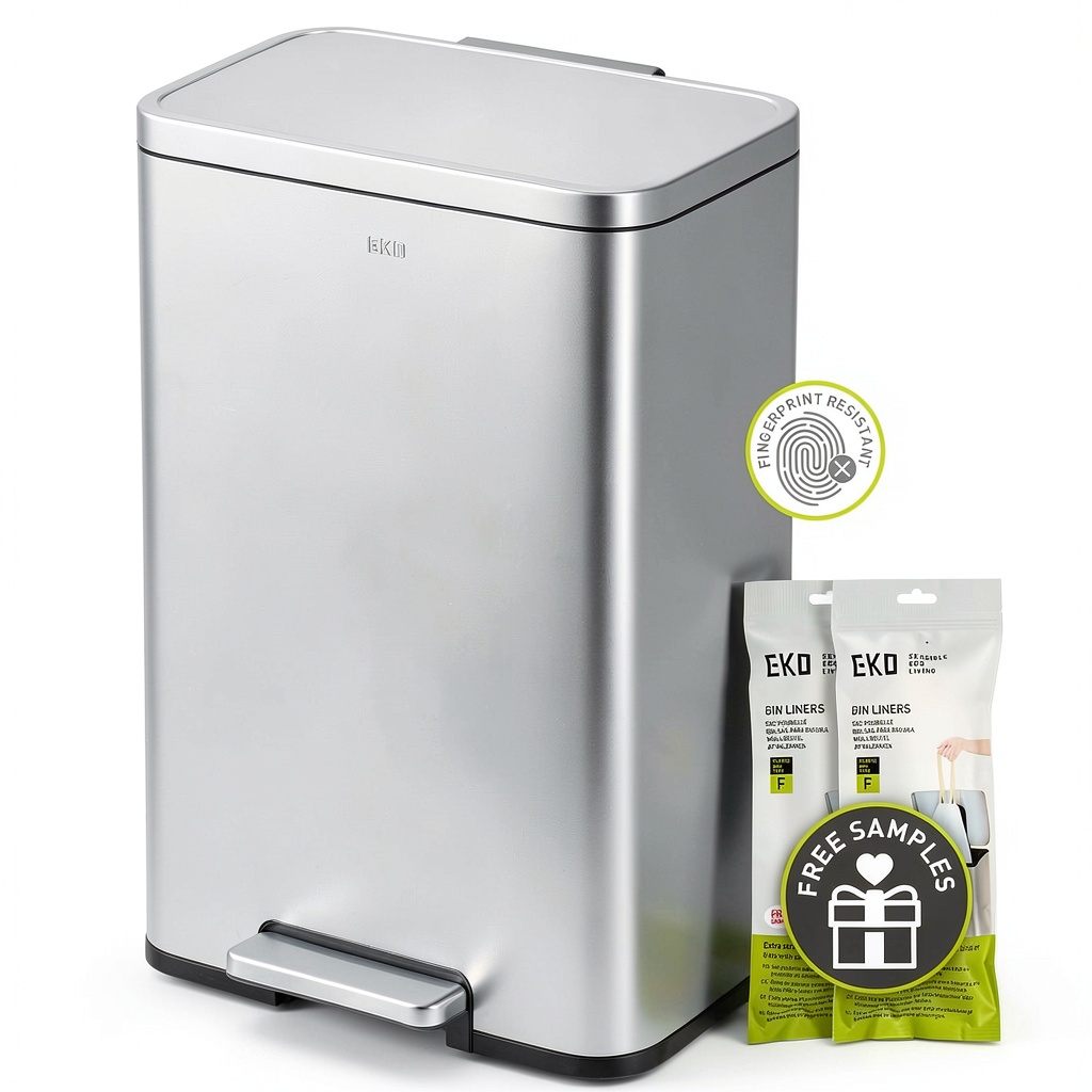 Installing EKO Stainless Steel Trash Can Fingerprint Resistant Kitchen on a wooden countertop