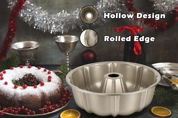 Leonyo Bundt Pan Carbon Steel Nonstick 10 Inch Gold-3