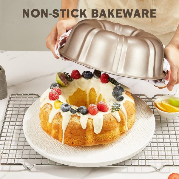 KITESSENSU Bundt Pan Gold Nonstick Carbon Steel Bakeware-3