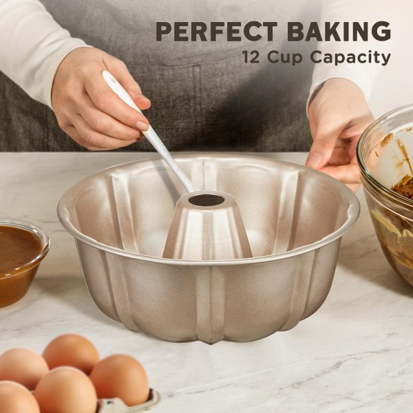 KITESSENSU Bundt Pan Gold Nonstick Carbon Steel Bakeware-6