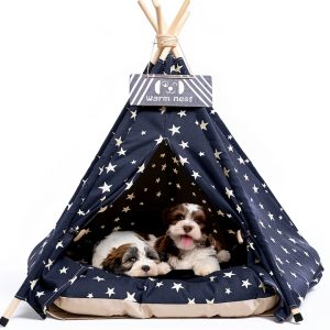 Nukied Pet Teepee Dog House Navy Blue Stars Canvas-0