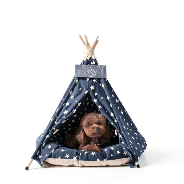 Nukied Pet Teepee Dog House Navy Blue Stars Canvas-5