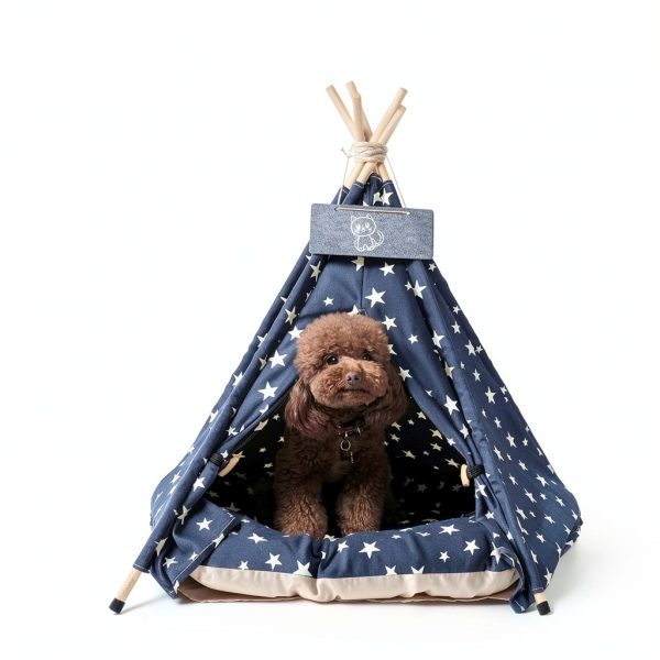 Nukied Pet Teepee Dog House Navy Blue Stars Canvas-6