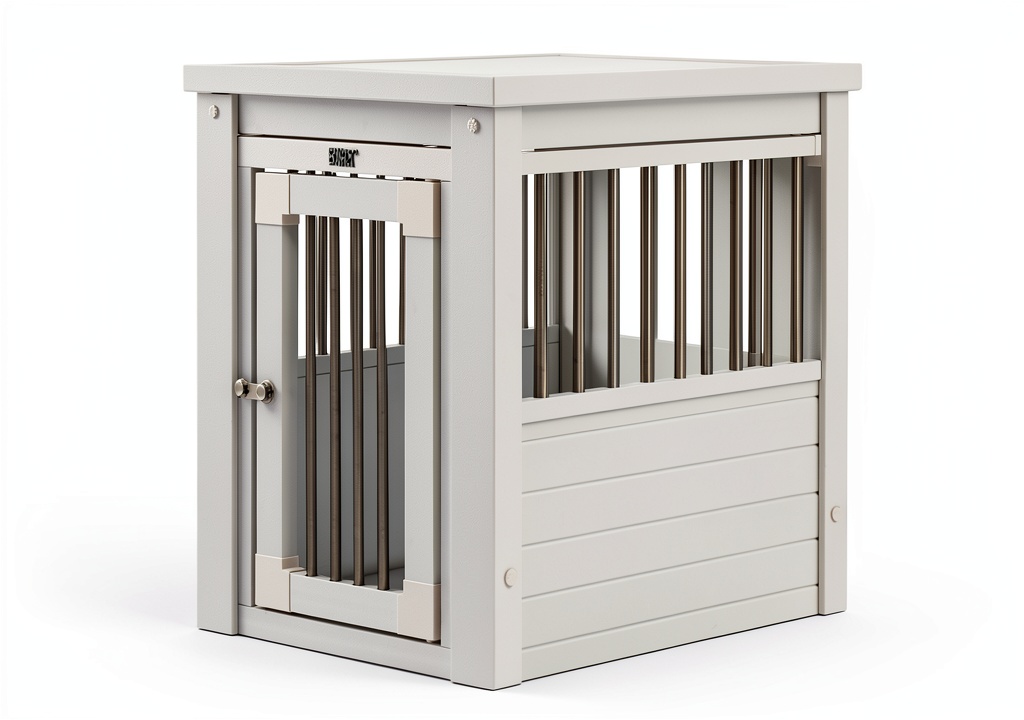 Pinta EcoFlex dog crate used as a side table in a modern living room