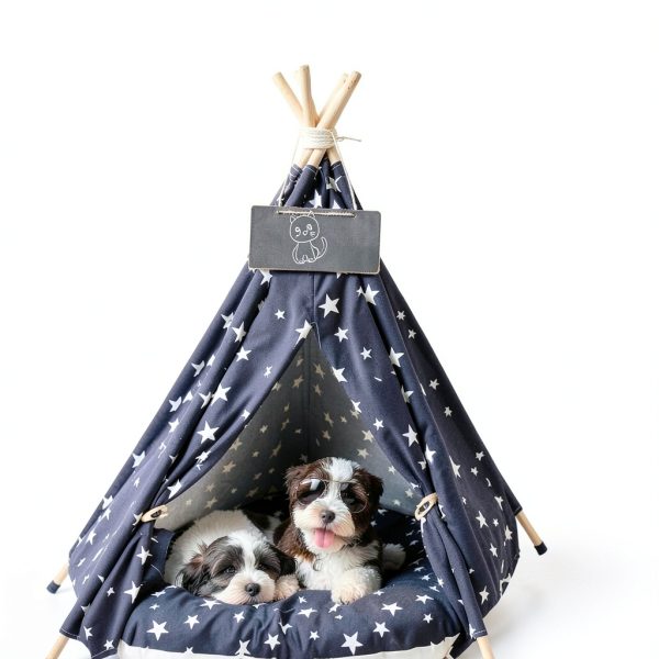 Nukied Pet Teepee Dog House Navy Blue Stars Canvas-1