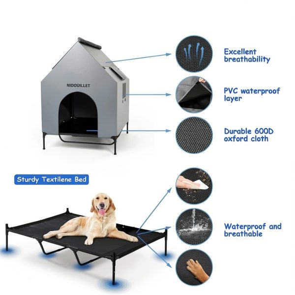 Nidouillet Large Dog House Textilene Material Elevated-3