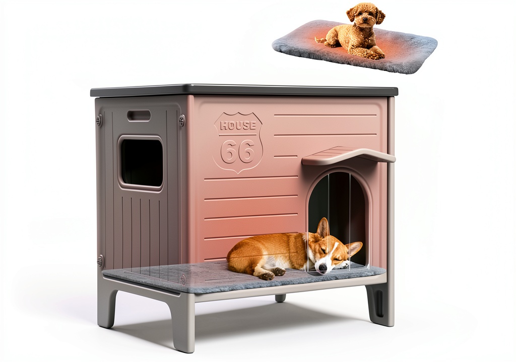 ROCKEVER waterproof dog house placed in a backyard garden
