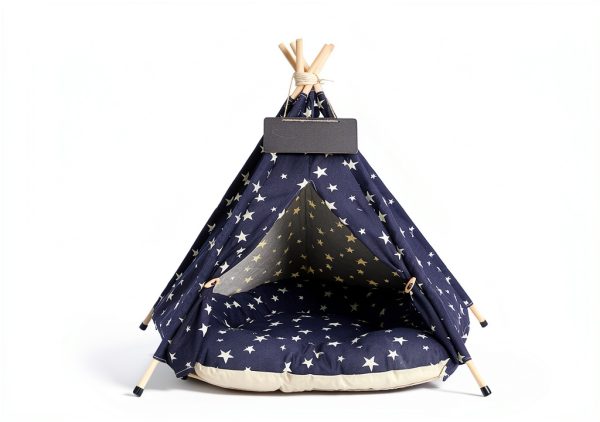 Nukied Pet Teepee Dog House Navy Blue Stars Canvas-4