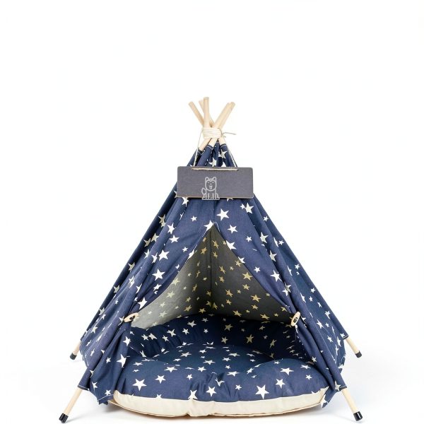 Nukied Pet Teepee Dog House Navy Blue Stars Canvas-2