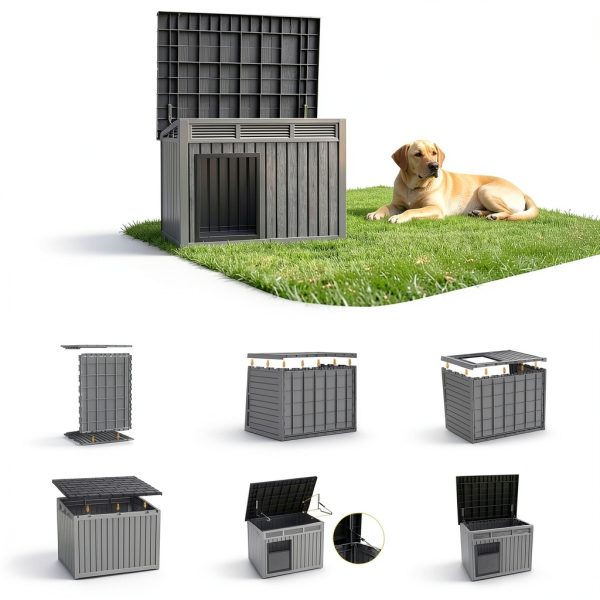 Fancyango Dog House Classic Black 42.8x33x31.5in Hydraulic Roof TT033-6