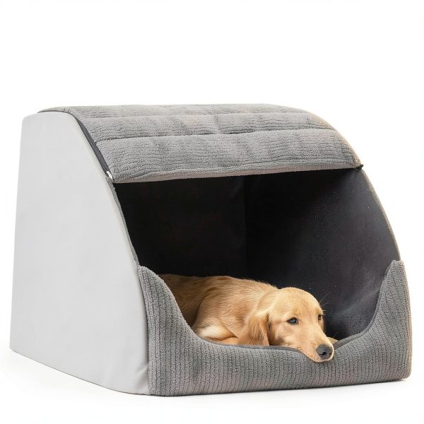 BXEBUI Extra Large Grey Dog House with Memory Foam and Foldable Design-3