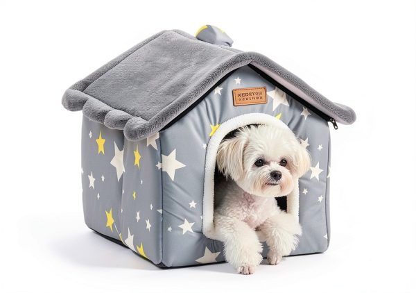 Dog House SeaHome Grey Velvet Pet House with Foldable Design Size M-5