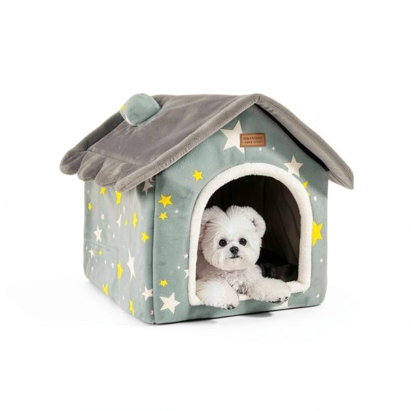 Dog House SeaHome Grey Velvet Pet House with Foldable Design Size M-3