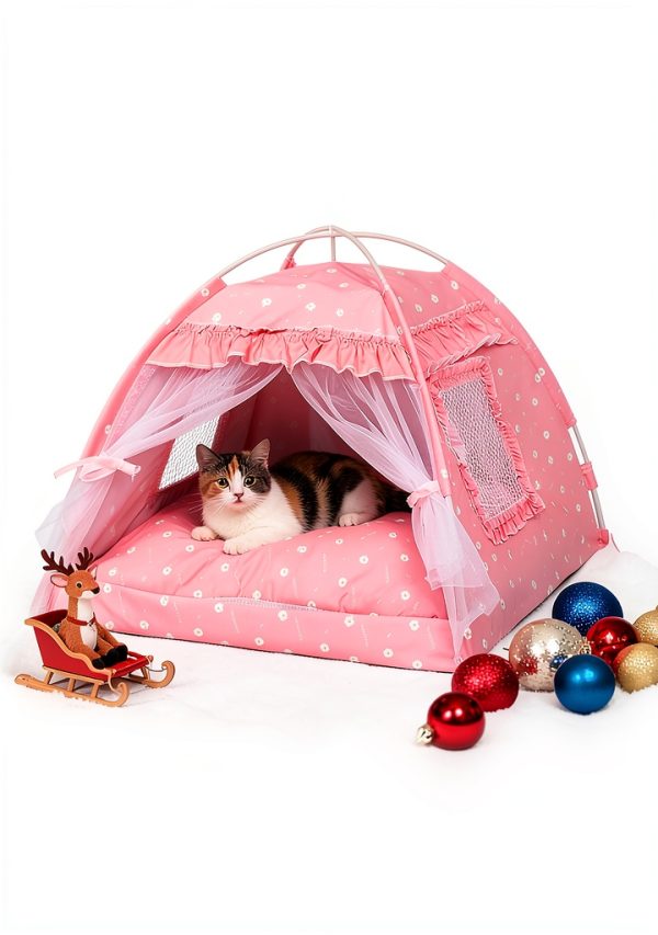 Cat Tent Princess SEIMMIE Mesh Flower Canopy Pink L-1