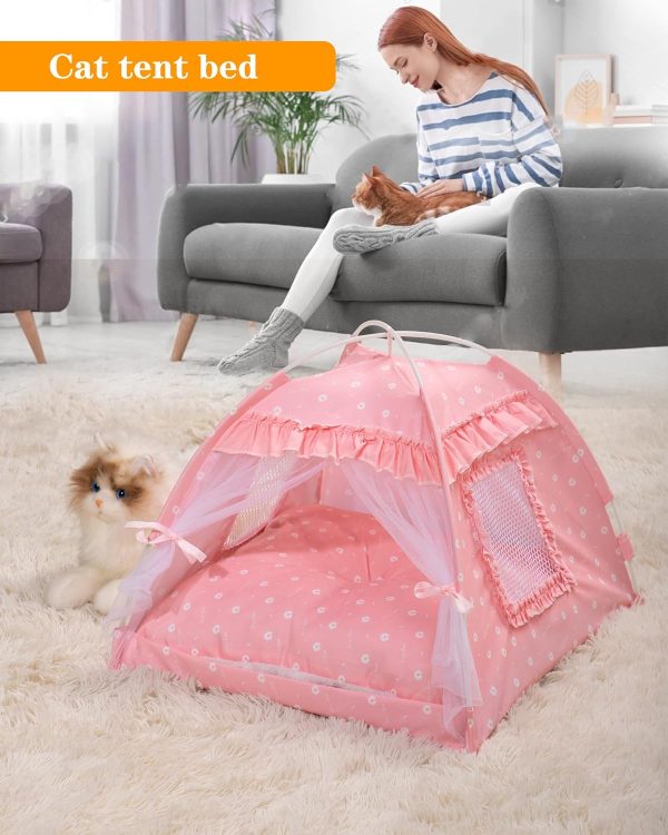 Cat Tent Princess SEIMMIE Mesh Flower Canopy Pink L-2