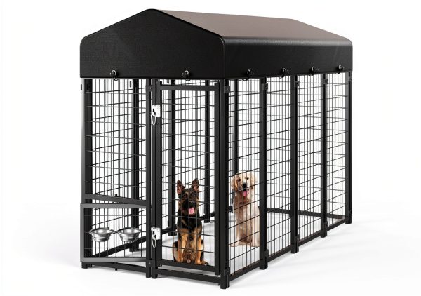 Guiferland Rustproof Outdoor Dog Kennel with Doggy Door 2PCS-0