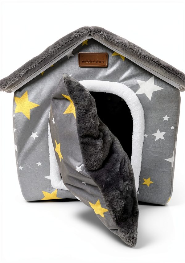 Dog House SeaHome Grey Velvet Pet House with Foldable Design Size M-4