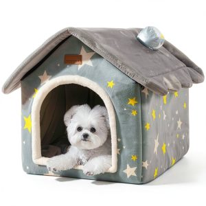 Dog House SeaHome Grey Velvet Pet House with Foldable Design Size M-0