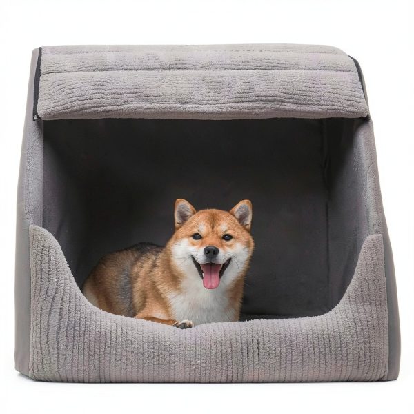 BXEBUI Extra Large Grey Dog House with Memory Foam and Foldable Design-5