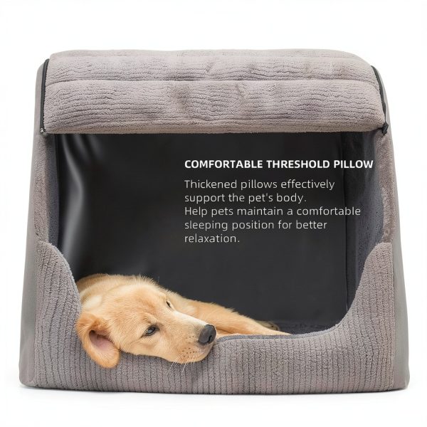 BXEBUI Extra Large Grey Dog House with Memory Foam and Foldable Design-4