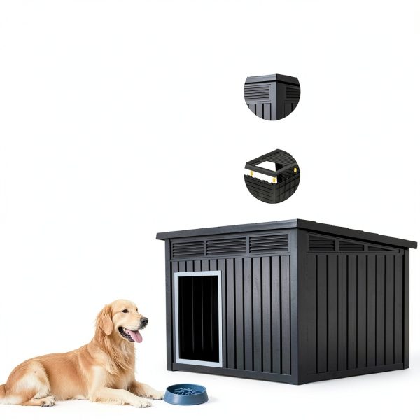 DRATO Large Outdoor Dog House with Removable Roof Black 43x33x32in-5