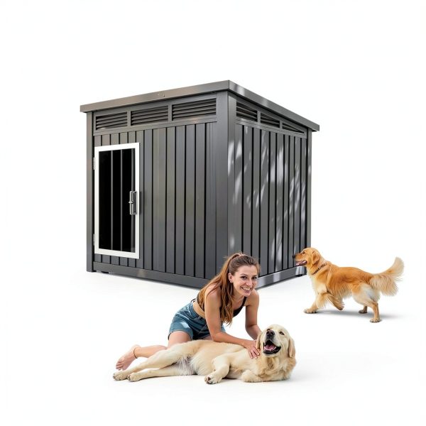 DRATO Large Outdoor Dog House with Removable Roof Black 43x33x32in-6