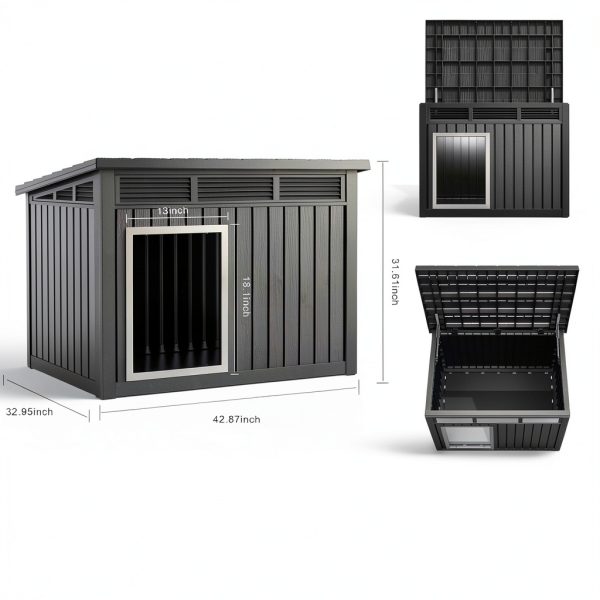 DRATO Large Outdoor Dog House with Removable Roof Black 43x33x32in-2