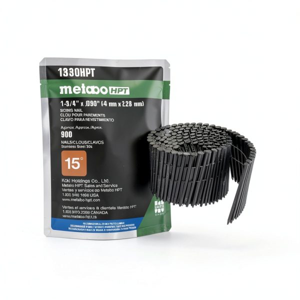 Metabo HPT Siding Nails | 1-3/4 Inch x .090 | 304 Stainless Steel | Wire Coil | Ring Shank | 900 Count | 13350HPT-2