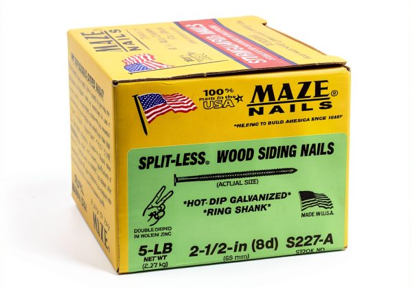 MAZE NAILS S227A-5 Double Hot Dipped Ring Shank Split Less Siding Nail, 5-Pound 8D 2-1/2-Inch-1