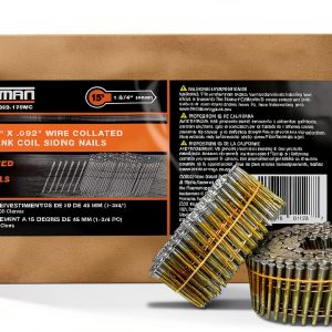 Freeman 15° 1-3/4" Wire Collated Electrogalvanized Ring Shank Coil Siding Nails – 3,600 Count – For Siding, Wall Sheathing, and Roofing-0