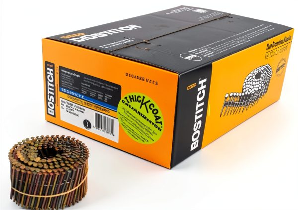 BOSTITCH Siding Nails, Wire Collated Coil, Thickcoat Galvanized, 15-Degree, Ring Shank, 2-1/2-Inch x .090-Inch, 3600-Pack (C8R90BDG)-0