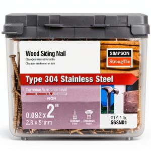 Simpson Strong-Tie S6SND1 Ring-Shank Wood Siding Nail, 2 Inch x 0.092 Inch, 13 Gauge, Full Round Head, Diamond Point, Type 304 Stainless Steel (Pack of 120)-0
