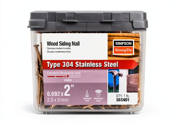 Simpson Strong-Tie S6SND1 Ring-Shank Wood Siding Nail, 2 Inch x 0.092 Inch, 13 Gauge, Full Round Head, Diamond Point, Type 304 Stainless Steel (Pack of 120)-0